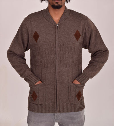 Men's Classic Grandad Jumper  Thick Winter Knitwear with Full Zip Closure, 2 Front Pockets, and Neutral Colours  Quality Zipper Front Design