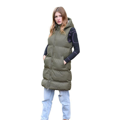 Spindle Womens Ladies Long Padded Hooded Gilet Jacket Sleeveless Bodywarmer with Side Pockets and Inner Pocket