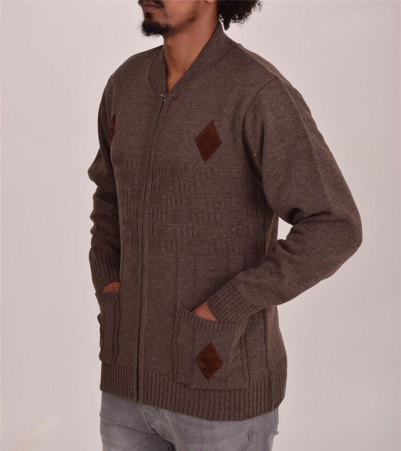 Men's Classic Grandad Jumper  Thick Winter Knitwear with Full Zip Closure, 2 Front Pockets, and Neutral Colours  Quality Zipper Front Design