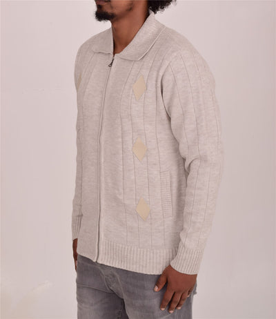 Men's Classic Thick Knitted Cardigan  Full Zip Front Closure Jumper with Pockets and Collared Design  Winter Knitwear