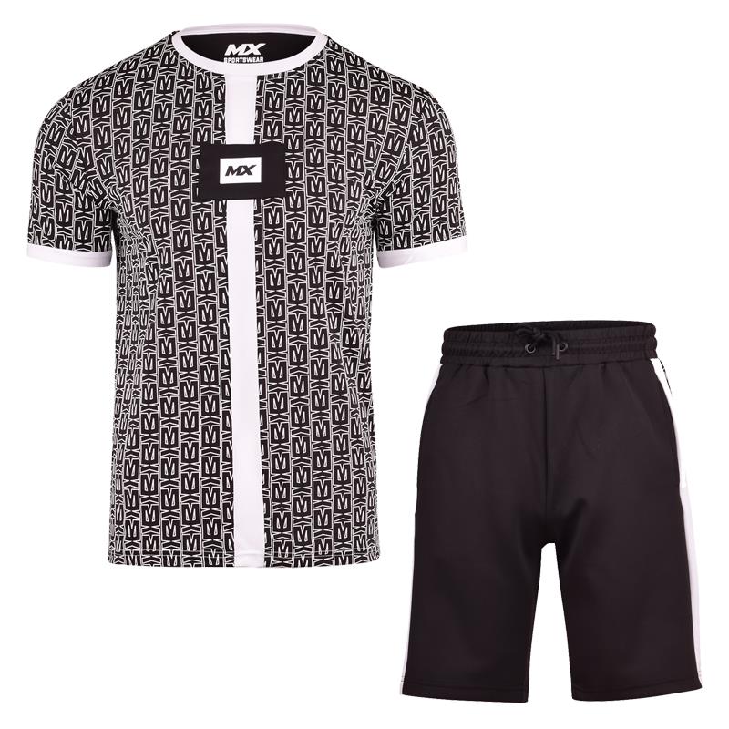 Mens T-Shirt Shorts Set Designer Print Summer Sportswear Stretch Polyester