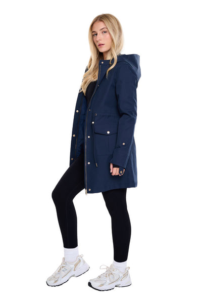 Spindle Womens Hooded Rain Jacket Mac Outdoor Windbreaker Lightweight Spring Summer Autumn Ladies Softshell Coat Adjustable Waist