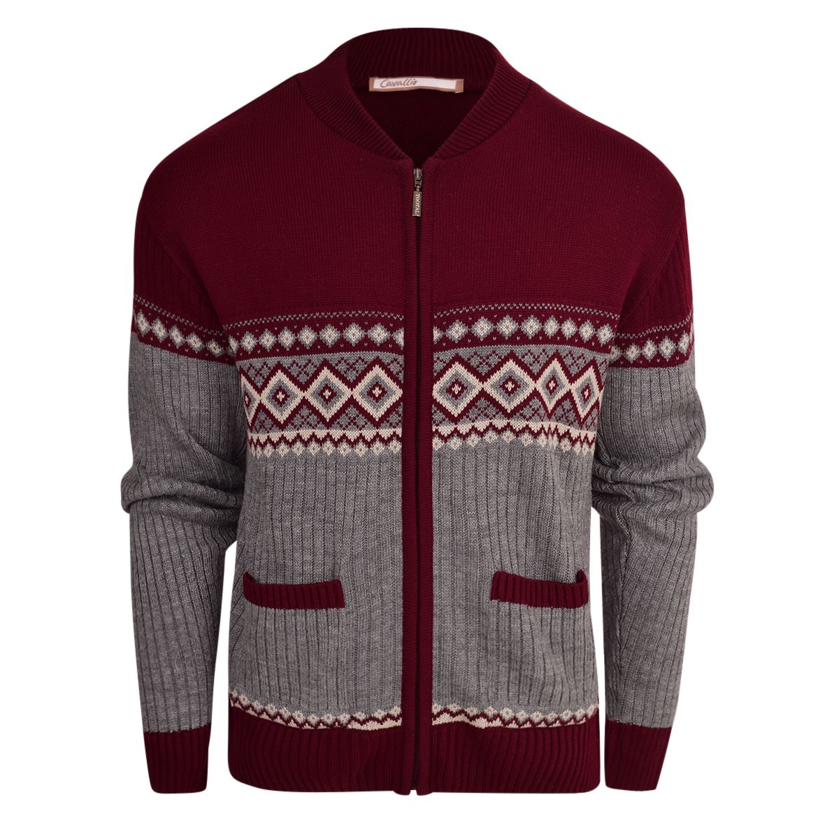 Men's Classic Grandad Cardigan Thick Winter Knitwear Jumper with Full Zip Closure, 2 Front Pockets, and Neutral Colours Quality Zipper Front Design