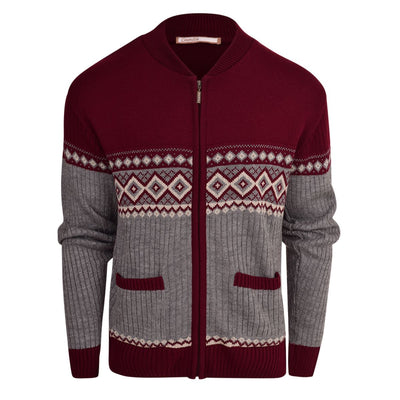 Men's Classic Grandad Cardigan Thick Winter Knitwear Jumper with Full Zip Closure, 2 Front Pockets, and Neutral Colours Quality Zipper Front Design