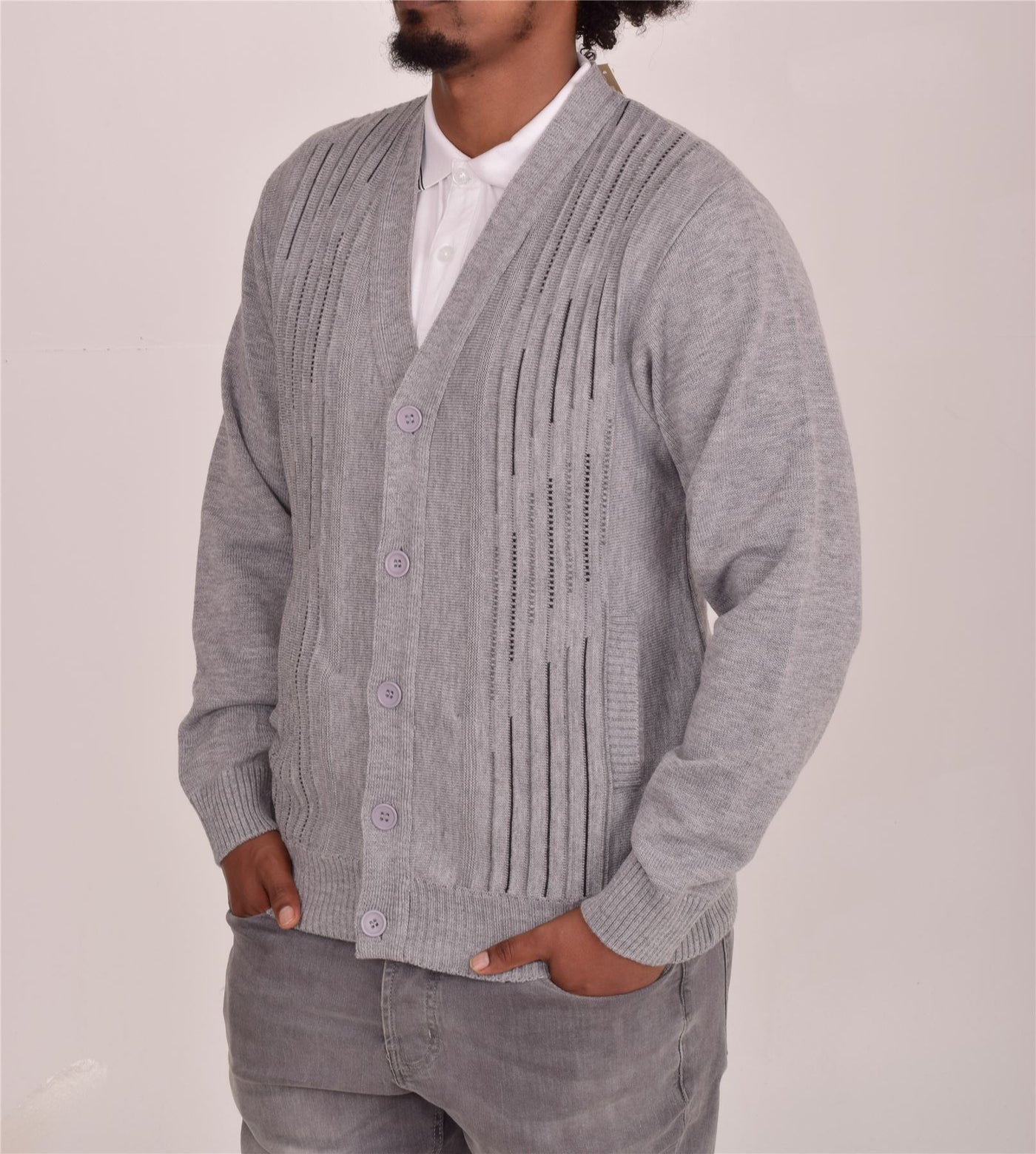 Men's Classic Thick Knitted Cardigan  Button-Up Front Jumper with Two Side Pockets  Winter Knitwear