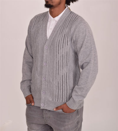 Men's Classic Thick Knitted Cardigan  Button-Up Front Jumper with Two Side Pockets  Winter Knitwear