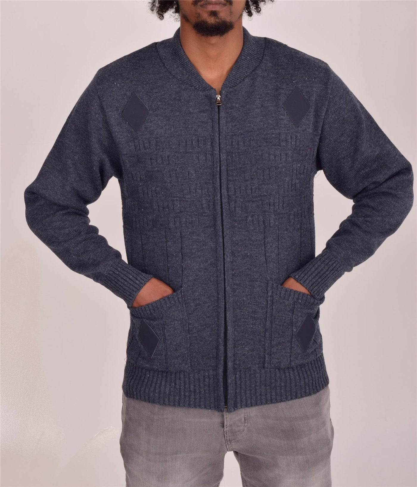 Men's Classic Grandad Jumper  Thick Winter Knitwear with Full Zip Closure, 2 Front Pockets, and Neutral Colours  Quality Zipper Front Design