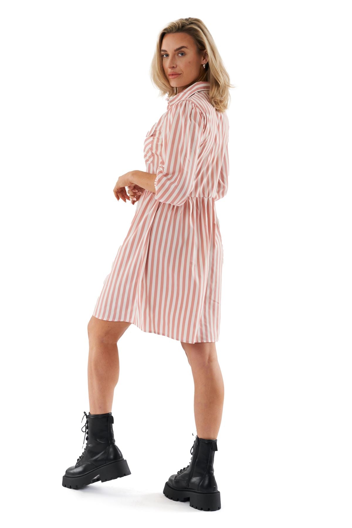 Hooch Womens Summer Mini Shirt Dress Patterned Button-Through 3/4 Sleeve Pockets