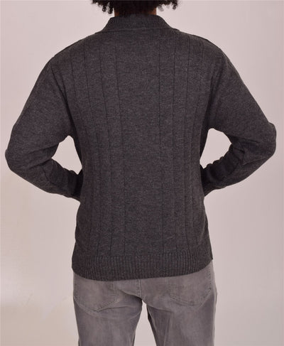 Men's Classic Thick Knitted Cardigan  Full Zip Front Closure Jumper with Pockets and Collared Design  Winter Knitwear