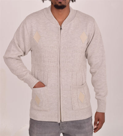 Men's Classic Grandad Jumper  Thick Winter Knitwear with Full Zip Closure, 2 Front Pockets, and Neutral Colours  Quality Zipper Front Design