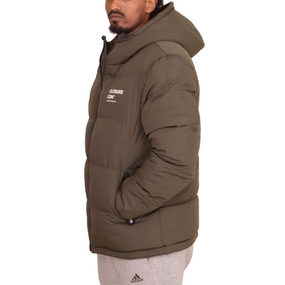 Closure London Mens Hooded Padded Quilted Warm Winter Jacket Khaki Green Coat Zip Pockets