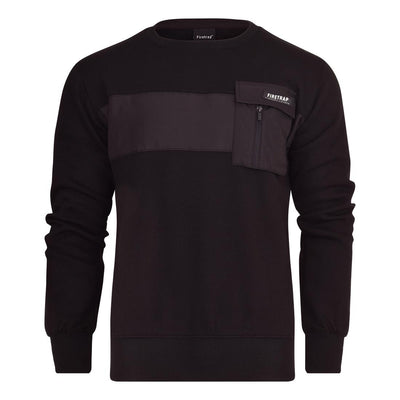 Firetrap Mens Designer Classic Crew Neck Knitted Sweatshirt Jumper Smart Casual Fleece Sweat Top with Zip Chest Pocket