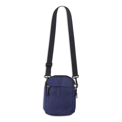 Small Plain Canvas Side Bag, Zip Pockets Shoulder Messenger Pouch Travel, Passport Leisure Hiking Secure Adjustable Side Strap, Belt Loop Green Black, Navy Blue Red 12 x 18cm