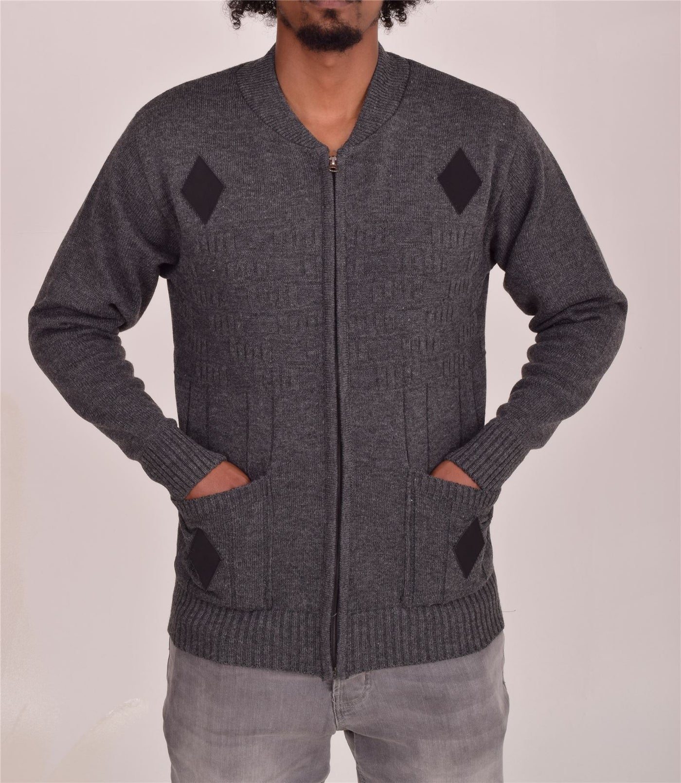 Men's Classic Grandad Jumper  Thick Winter Knitwear with Full Zip Closure, 2 Front Pockets, and Neutral Colours  Quality Zipper Front Design
