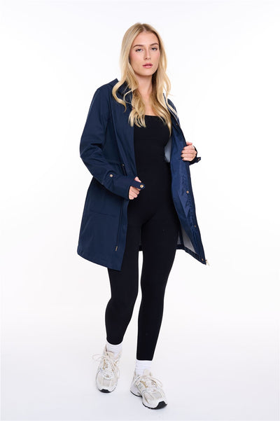 Spindle Womens Hooded Rain Jacket Mac Outdoor Windbreaker Lightweight Spring Summer Autumn Ladies Softshell Coat Adjustable Waist