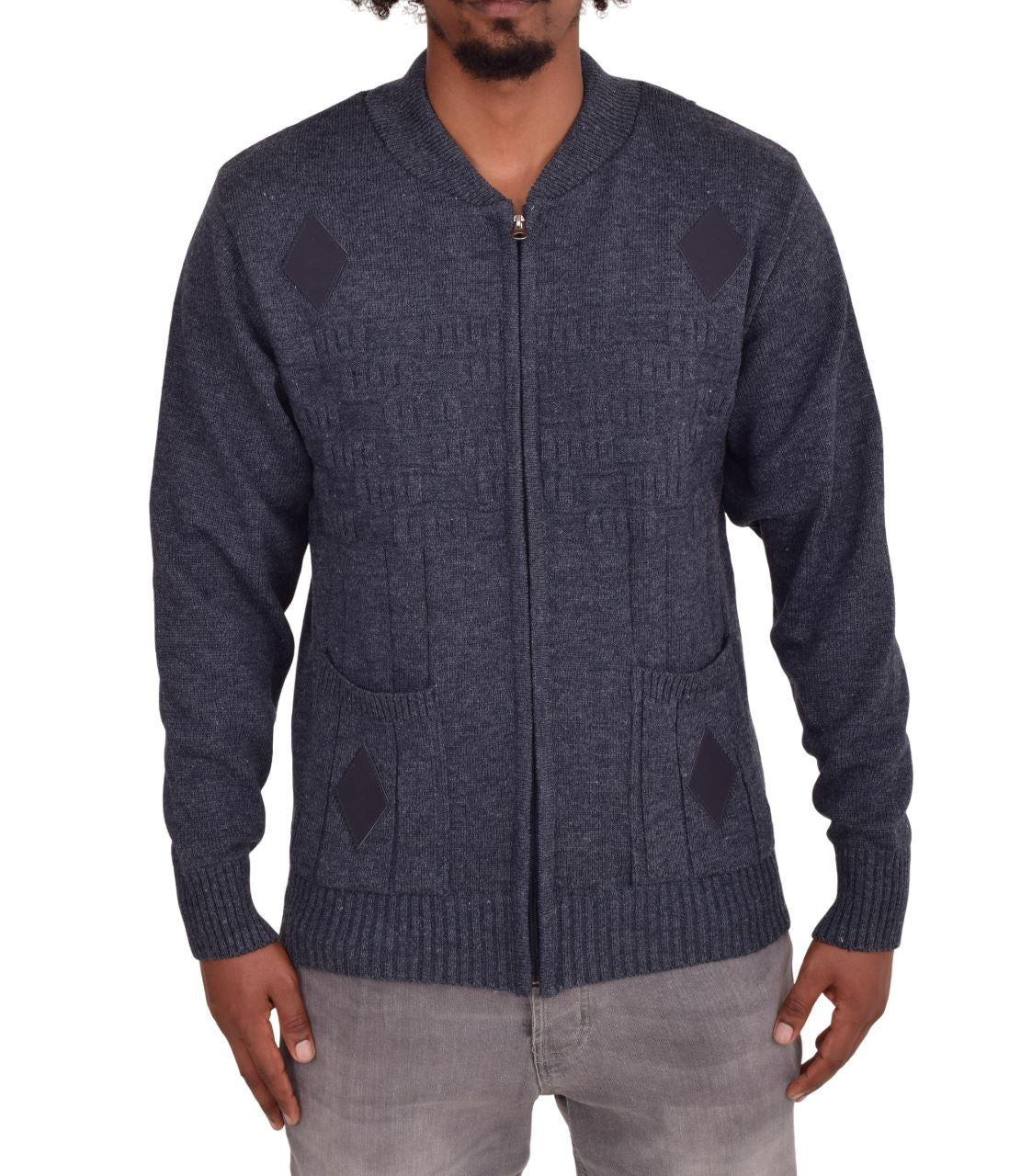 Men's Classic Grandad Jumper  Thick Winter Knitwear with Full Zip Closure, 2 Front Pockets, and Neutral Colours  Quality Zipper Front Design