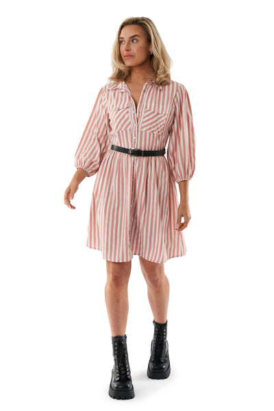 Hooch Womens Summer Mini Shirt Dress Patterned Button-Through 3/4 Sleeve Pockets