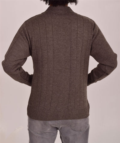 Men's Classic Thick Knitted Cardigan  Full Zip Front Closure Jumper with Pockets and Collared Design  Winter Knitwear