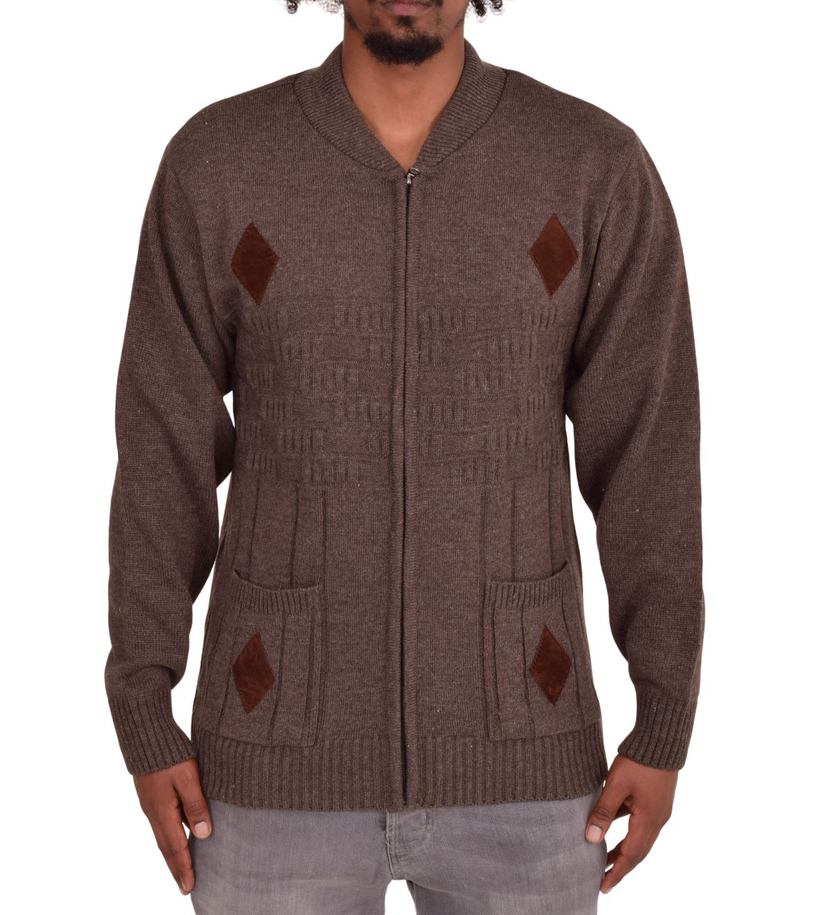 Men's Classic Grandad Jumper  Thick Winter Knitwear with Full Zip Closure, 2 Front Pockets, and Neutral Colours  Quality Zipper Front Design