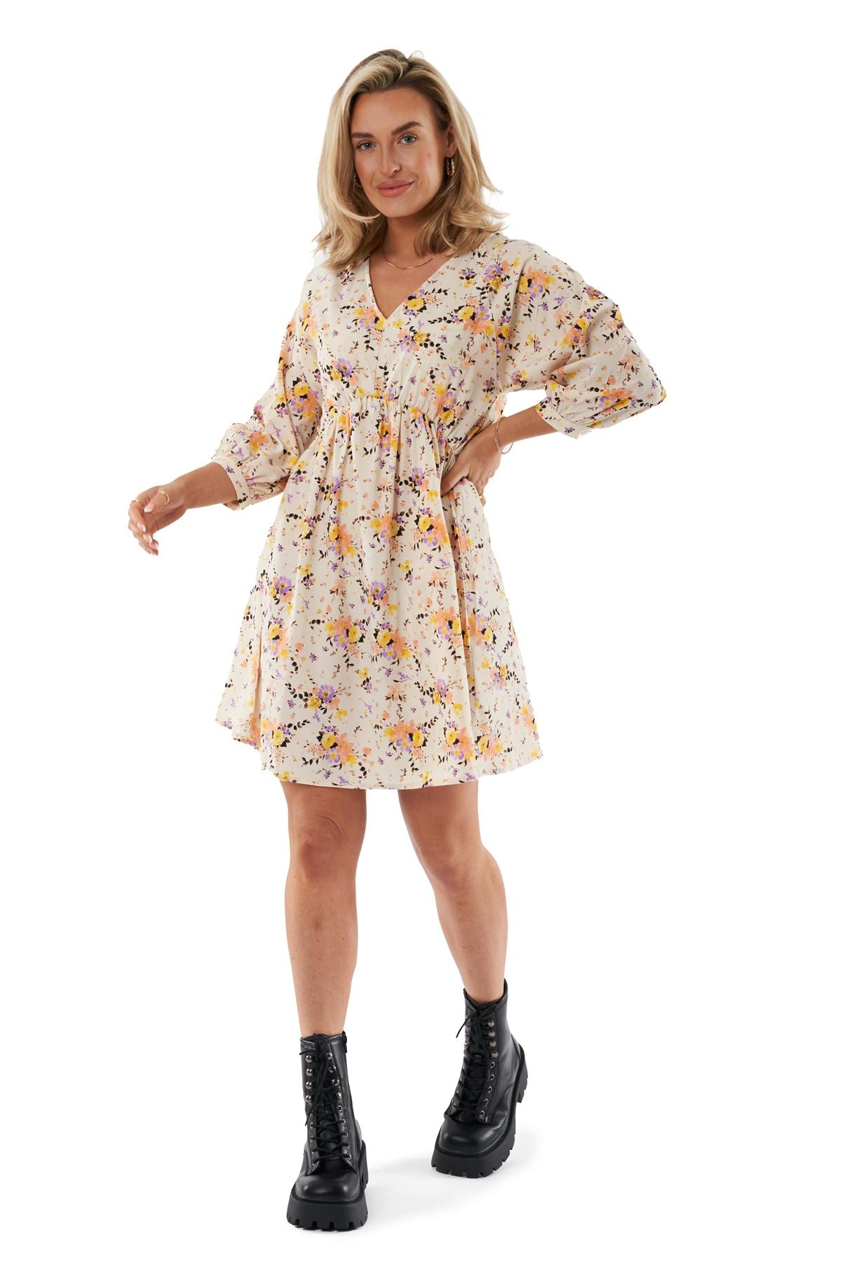 Hooch Womens Designer Summer Mini Dress Floral 3/4 Sleeve Ladies Sundress