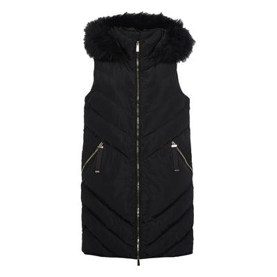 Spindle Womens Ladies Long Padded Hooded Gilet Jacket Sleeveless Bodywarmer Zip Pockets Quilted Body Parka Coat