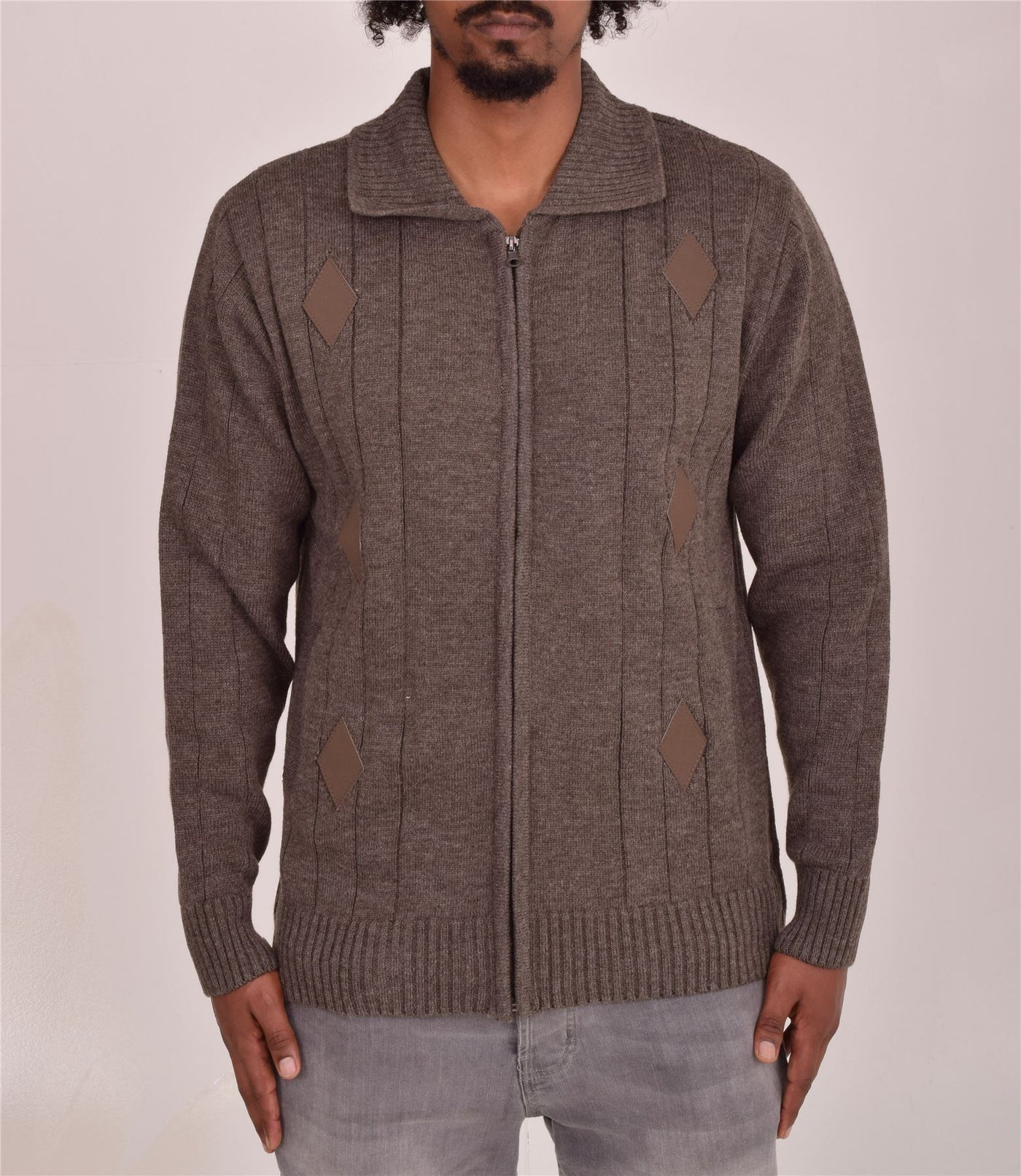 Men's Classic Thick Knitted Cardigan  Full Zip Front Closure Jumper with Pockets and Collared Design  Winter Knitwear