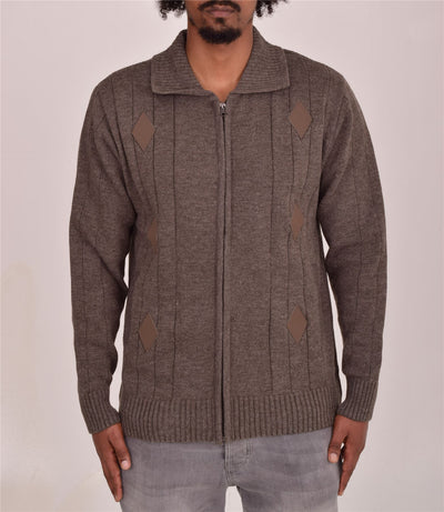 Men's Classic Thick Knitted Cardigan  Full Zip Front Closure Jumper with Pockets and Collared Design  Winter Knitwear
