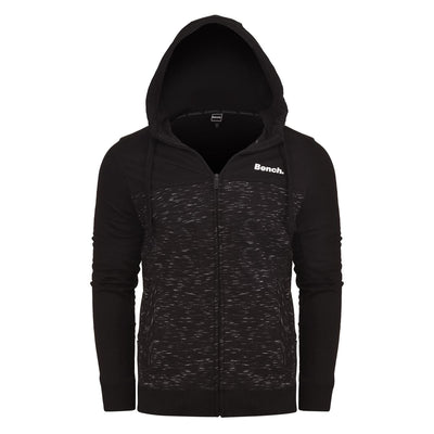 Bench Mens Designer Branded Full Zip Sweatshirt Black Fleece Jumper Hooded Jacket Hood with Pull Cords Zip Thru Top