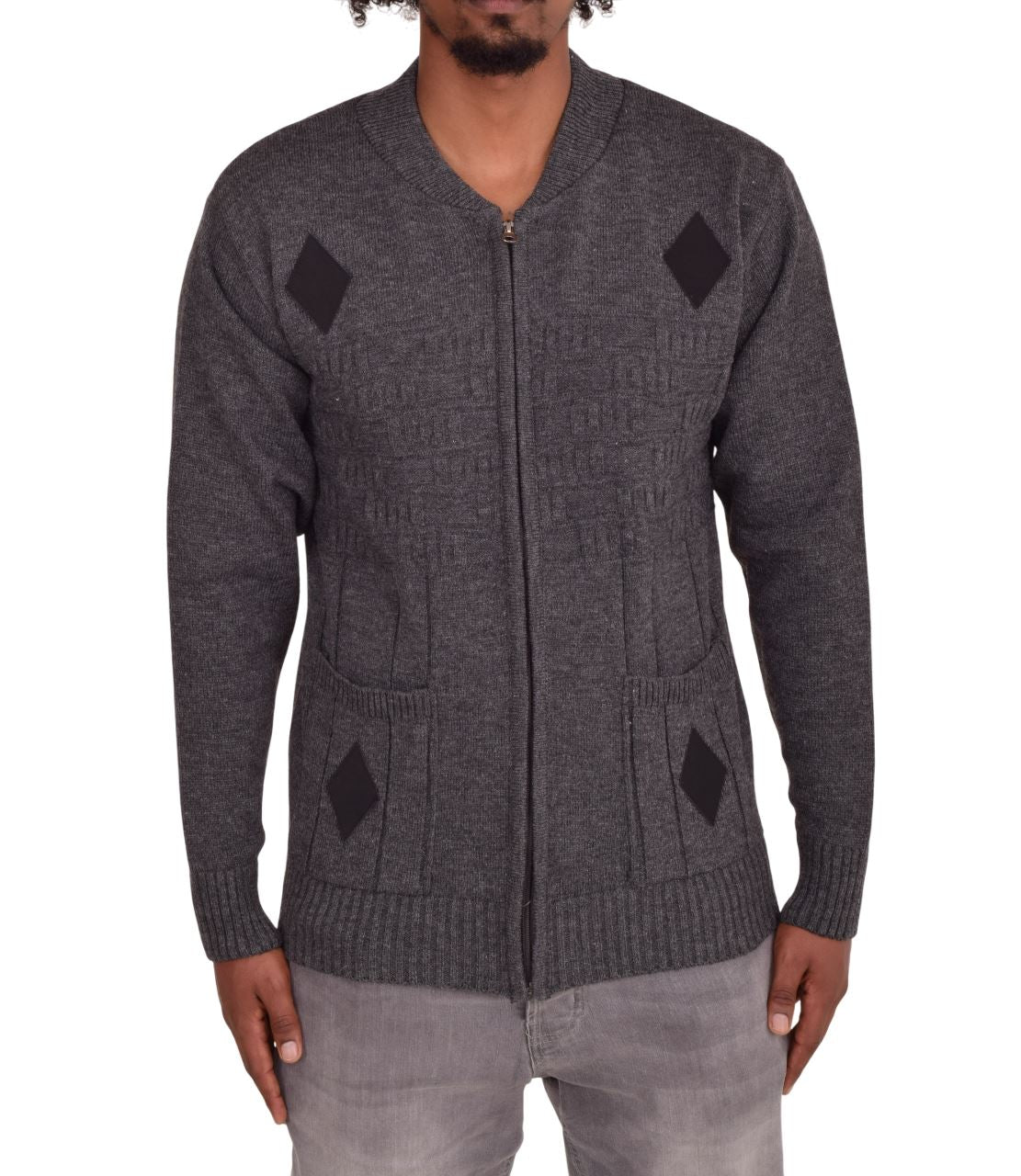 Men's Classic Grandad Jumper  Thick Winter Knitwear with Full Zip Closure, 2 Front Pockets, and Neutral Colours  Quality Zipper Front Design