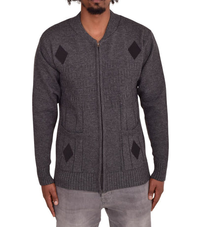 Men's Classic Grandad Jumper  Thick Winter Knitwear with Full Zip Closure, 2 Front Pockets, and Neutral Colours  Quality Zipper Front Design