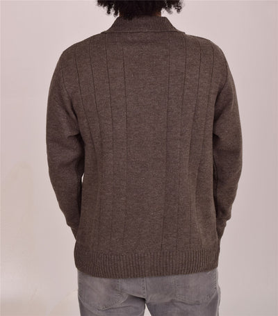 Men's Classic Thick Knitted Cardigan  Full Zip Front Closure Jumper with Pockets and Collared Design  Winter Knitwear