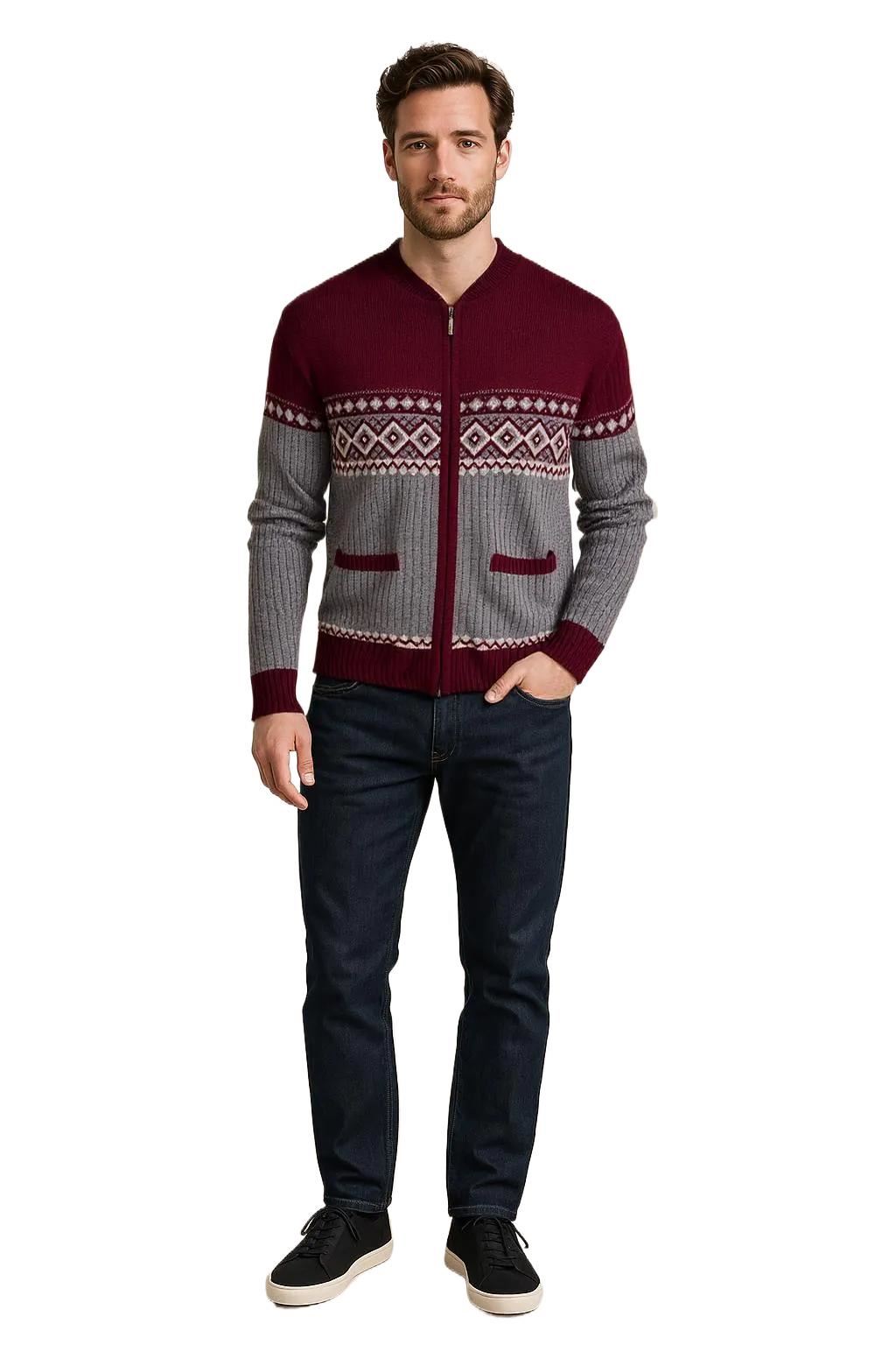 Men's Classic Grandad Cardigan Thick Winter Knitwear Jumper with Full Zip Closure, 2 Front Pockets, and Neutral Colours Quality Zipper Front Design