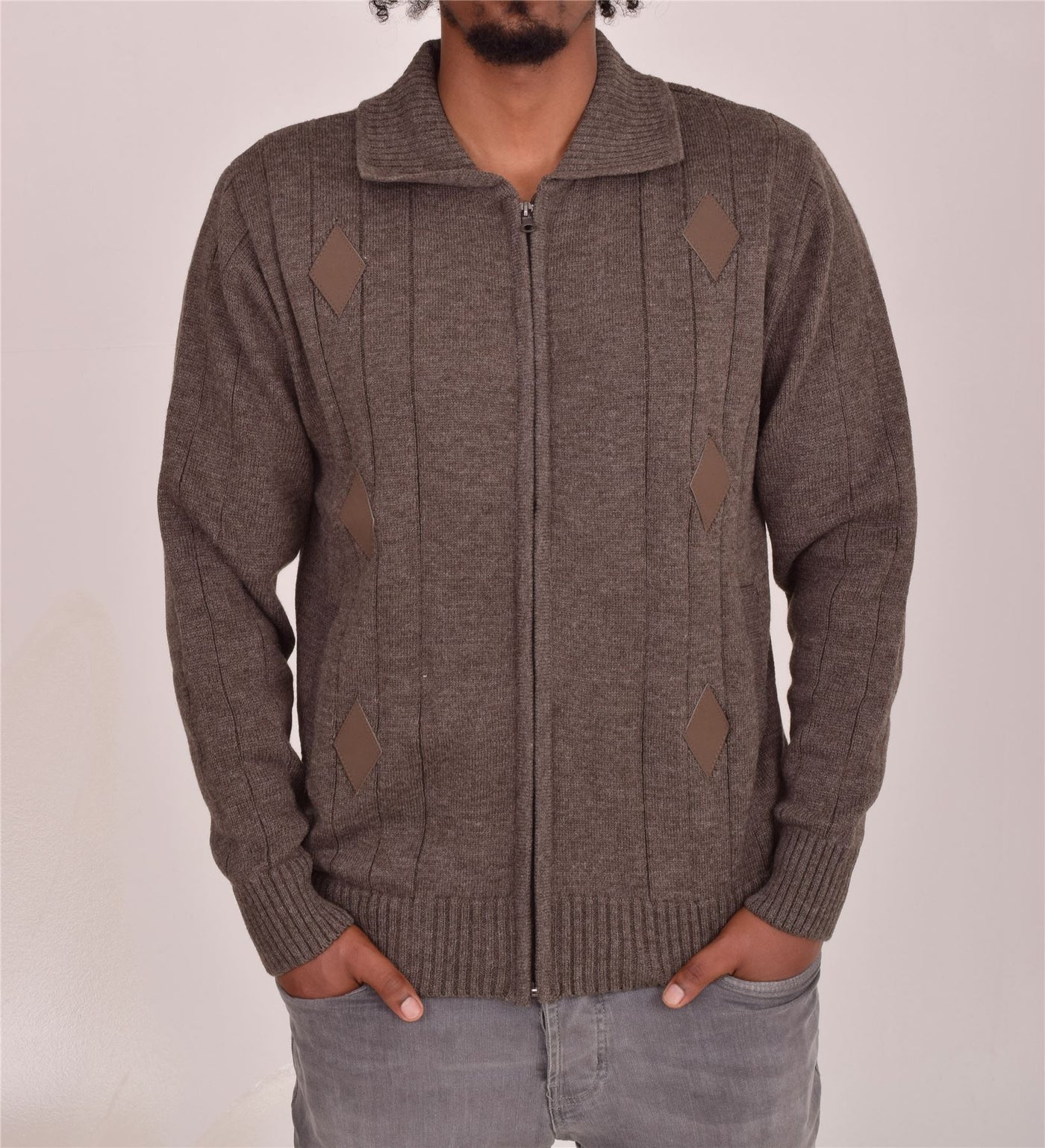 Men's Classic Thick Knitted Cardigan  Full Zip Front Closure Jumper with Pockets and Collared Design  Winter Knitwear