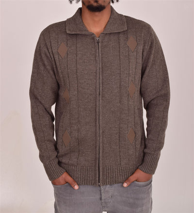 Men's Classic Thick Knitted Cardigan  Full Zip Front Closure Jumper with Pockets and Collared Design  Winter Knitwear