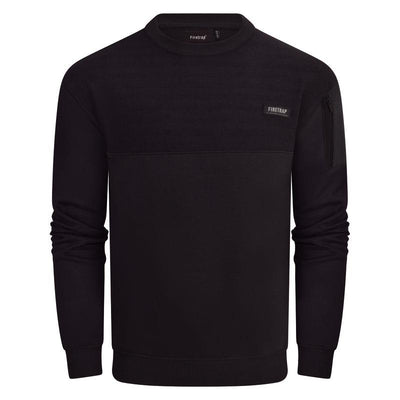 Firetrap Mens Designer Cotton Crew Neck Classic Logo Knitted Sweatshirt Jumper Smart Casual Fleece Sweat Top with Zip Arm Pocket