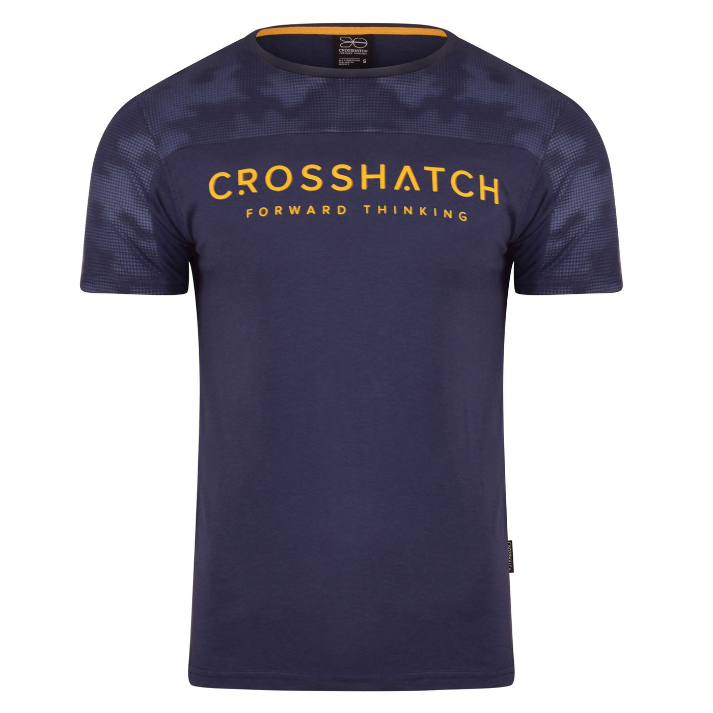 Crosshatch Mens Designer T-Shirt Camo Panel Branded Tee Crew Neck Short Sleeve Top