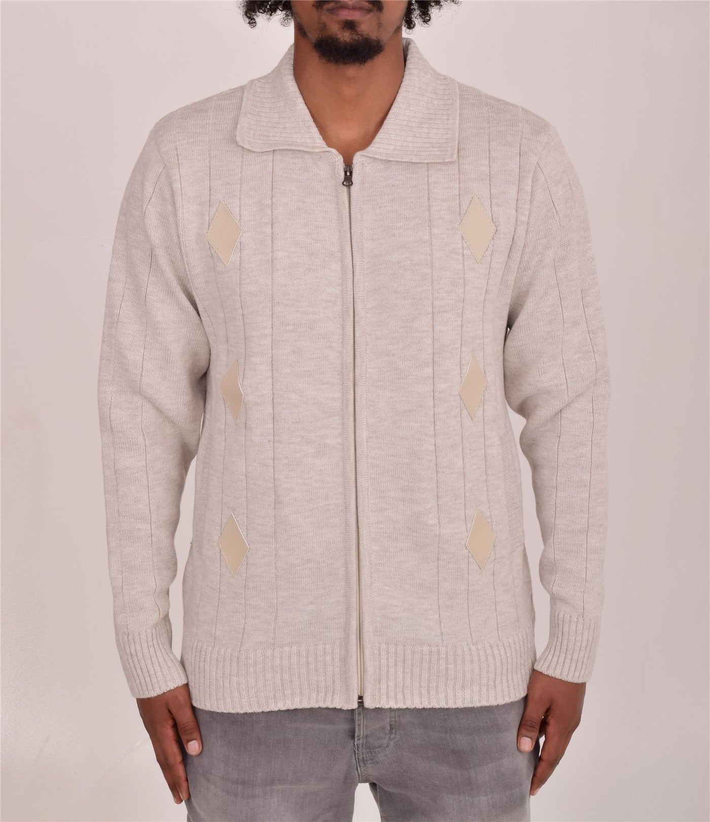 Men's Classic Thick Knitted Cardigan  Full Zip Front Closure Jumper with Pockets and Collared Design  Winter Knitwear