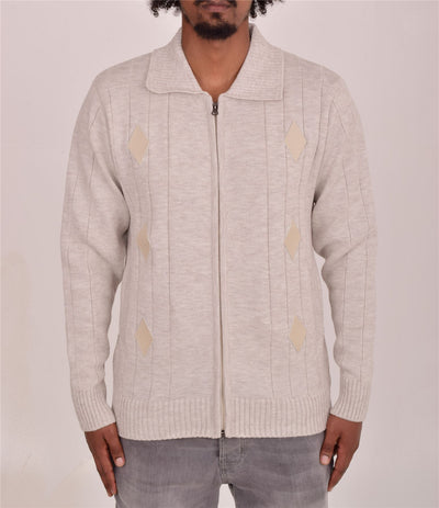 Men's Classic Thick Knitted Cardigan  Full Zip Front Closure Jumper with Pockets and Collared Design  Winter Knitwear