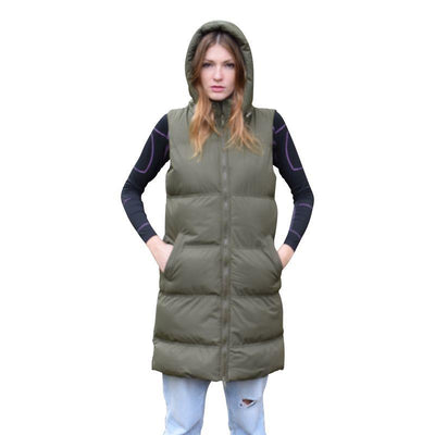 Spindle Womens Ladies Long Padded Hooded Gilet Jacket Sleeveless Bodywarmer with Side Pockets and Inner Pocket