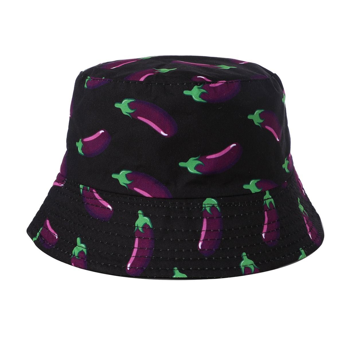 Unisex Aubergine Bucket Hat Eggplant Emoji Summer Holiday Sun Festival Rave