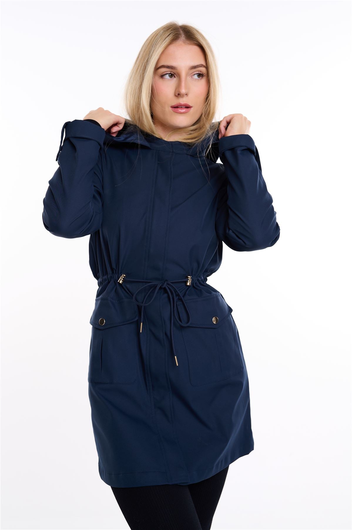 Spindle Womens Hooded Rain Jacket Mac Outdoor Windbreaker Lightweight Spring Summer Autumn Ladies Softshell Coat Adjustable Waist