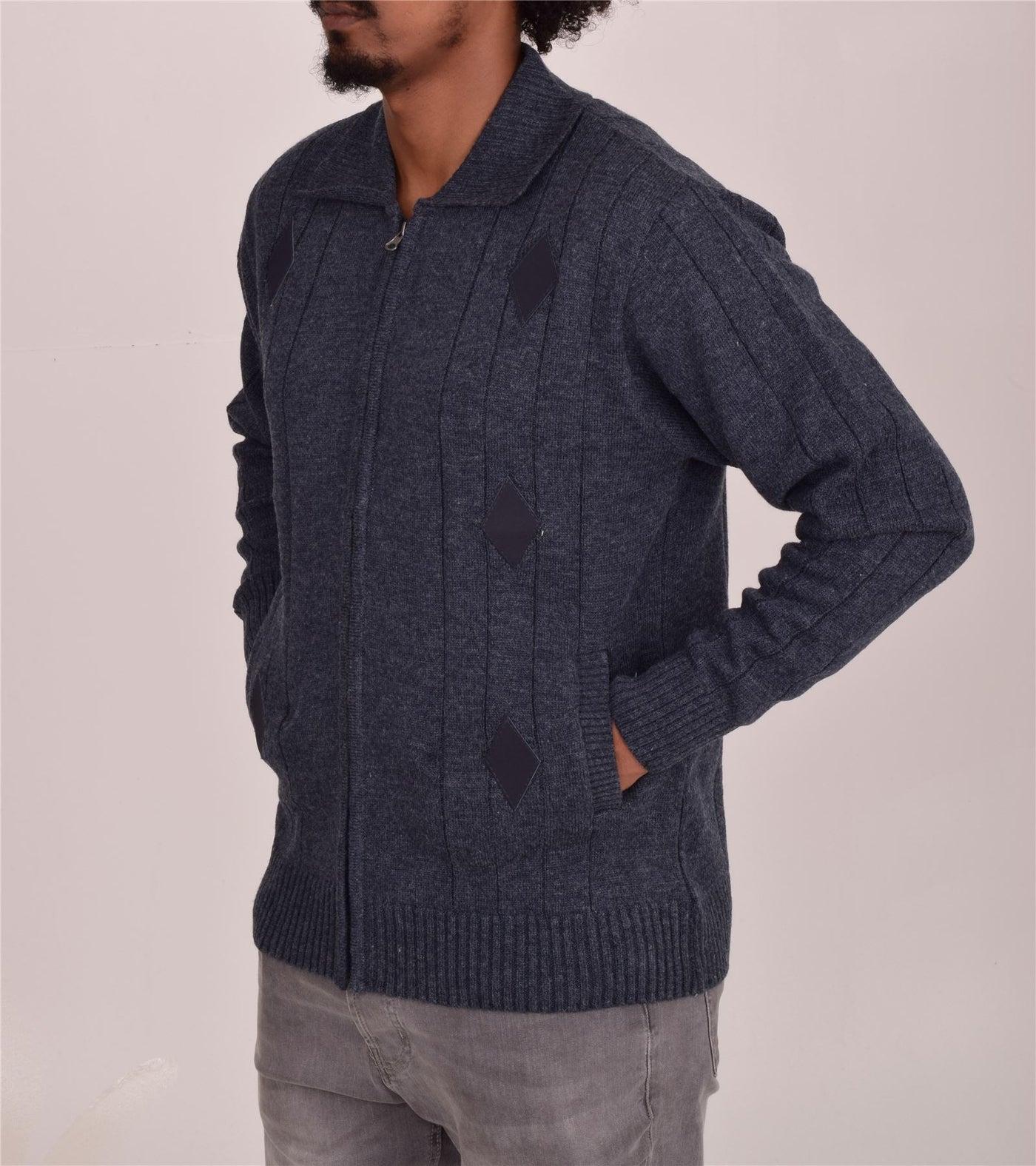 Men's Classic Thick Knitted Cardigan  Full Zip Front Closure Jumper with Pockets and Collared Design  Winter Knitwear