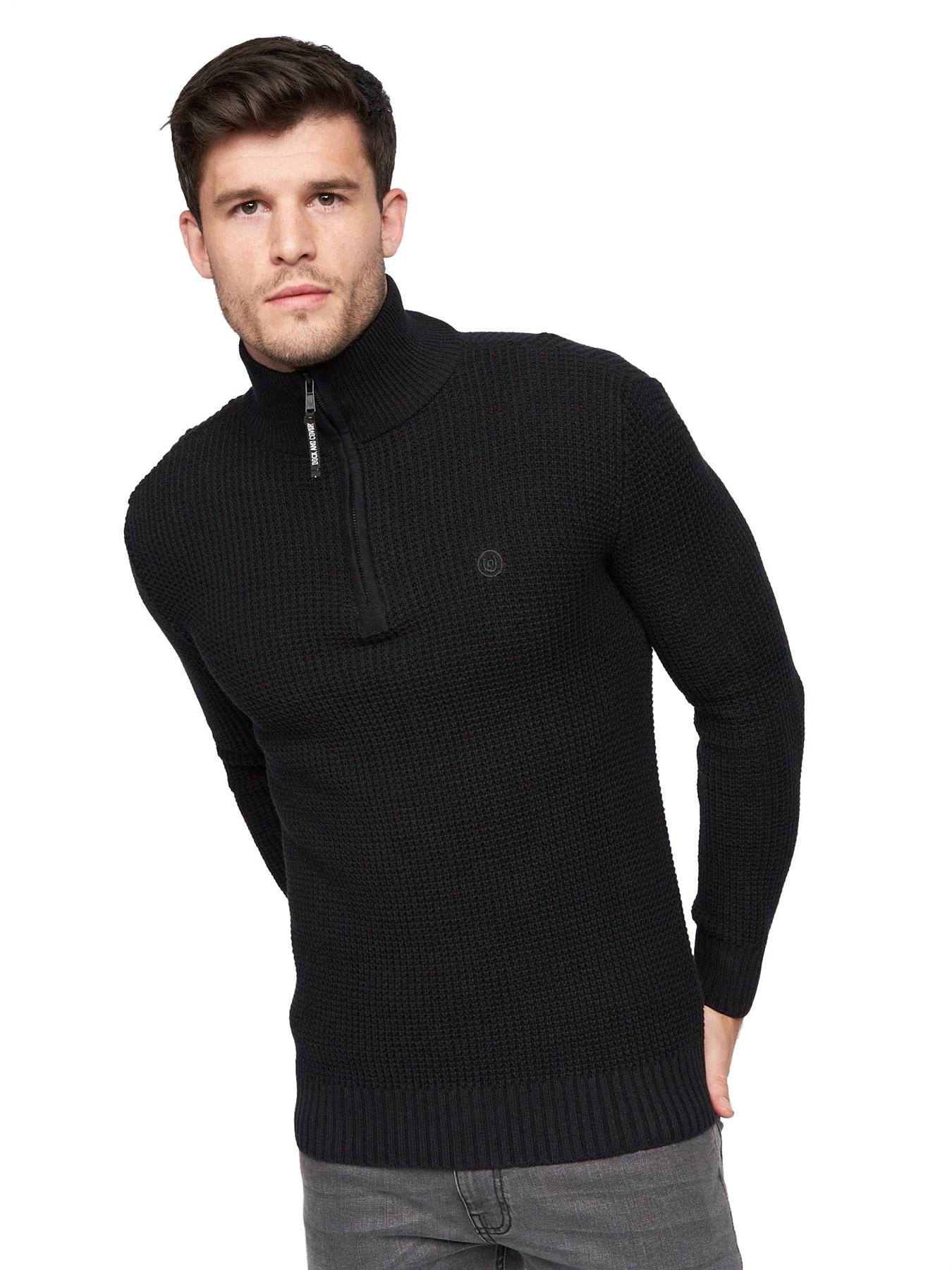 Duck and Cover Mens 1/4 Zip Jumper 100% Cotton Winter Pullover Funnel Neck Quarter Zip Sweater