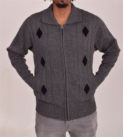 Men's Classic Thick Knitted Cardigan  Full Zip Front Closure Jumper with Pockets and Collared Design  Winter Knitwear