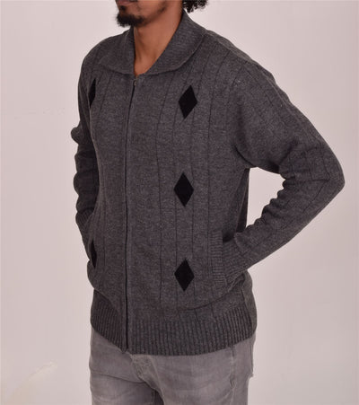 Men's Classic Thick Knitted Cardigan  Full Zip Front Closure Jumper with Pockets and Collared Design  Winter Knitwear
