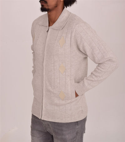 Men's Classic Thick Knitted Cardigan  Full Zip Front Closure Jumper with Pockets and Collared Design  Winter Knitwear
