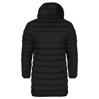 Mens Spindle Plain Black Hooded Padded Quilted Puffer Jacket Winter Coat 2 Zip Pockets