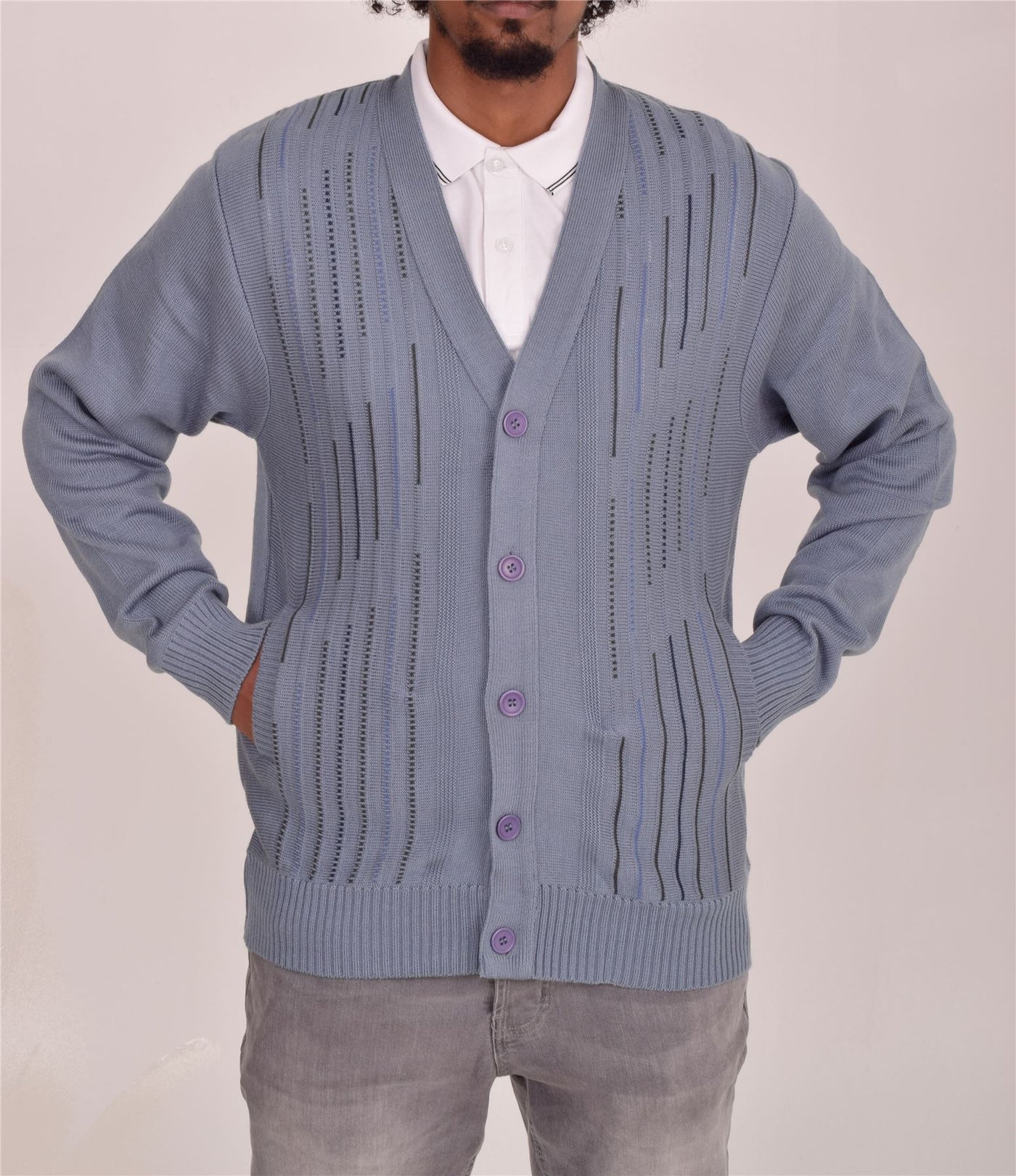 Men's Classic Thick Knitted Cardigan  Button-Up Front Jumper with Two Side Pockets  Winter Knitwear