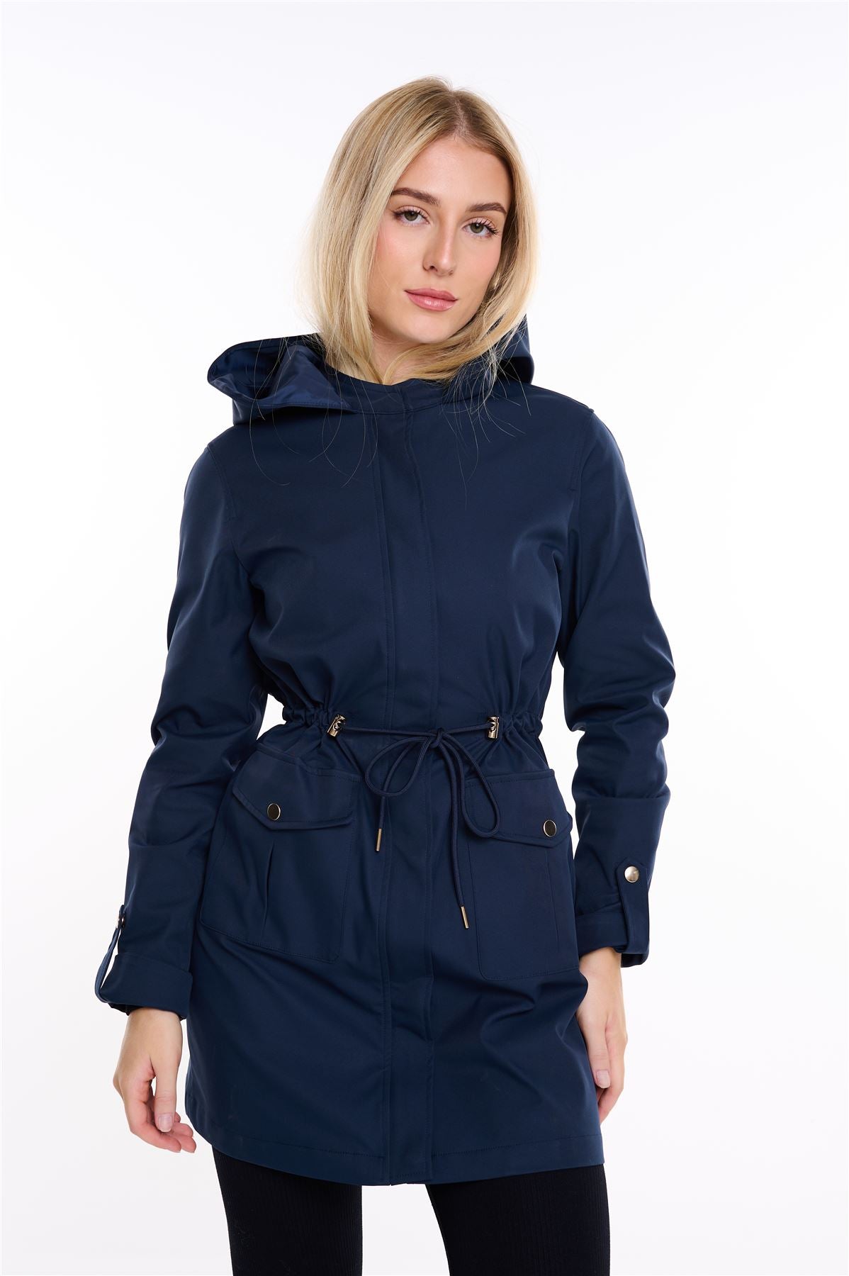 Spindle Womens Hooded Rain Jacket Mac Outdoor Windbreaker Lightweight Spring Summer Autumn Ladies Softshell Coat Adjustable Waist