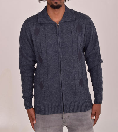 Men's Classic Thick Knitted Cardigan  Full Zip Front Closure Jumper with Pockets and Collared Design  Winter Knitwear